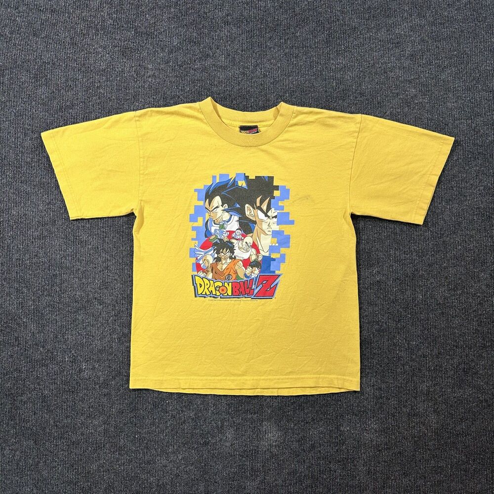 Vintage Y2K Dragon Ball Z Yellow Kids XL Anime Graphic Shirt Goku Vageta